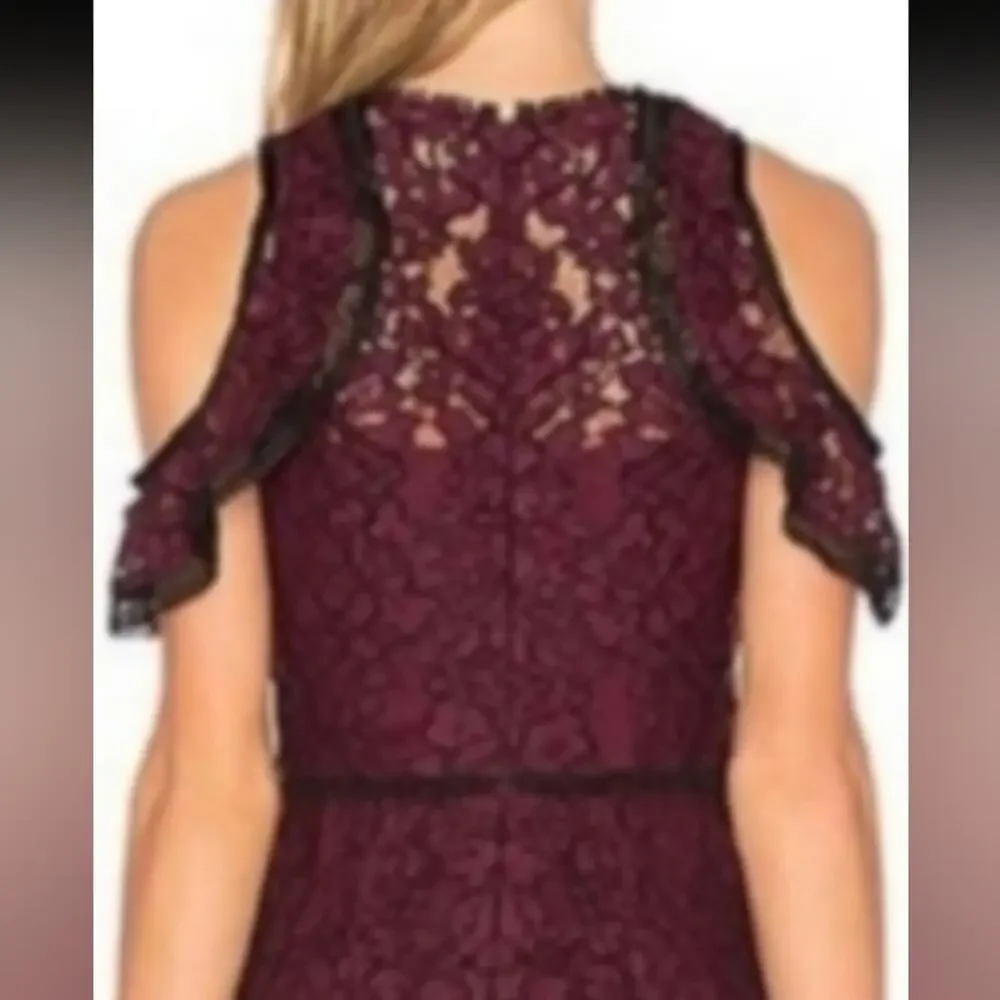 NWOT Alexis burgundy and black lace jumpsuit off shoulder holiday size X small